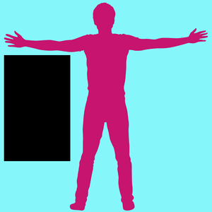Rectangular neon sign in various sizes beside a person silhouette for scale comparison.