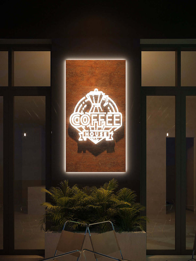 Personalised Coffee House Artwork LED Neon Sign for a cafe or restaurant or bar in multicolour option with Free delivery in Australia.