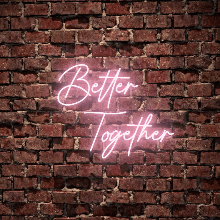 Better Together - The classic wedding sign, fully customised led neon sign in pink colour. Premium LED neon tubing used with 7mm thick acrylic clear backing, cut to shape. Perfect for a wall light for your room or business or as a wedding neon sign. Free delivery included within australia. Neonlightsigns create the best neon sign 2021 online and cheap to create your personalised custom neon sign.