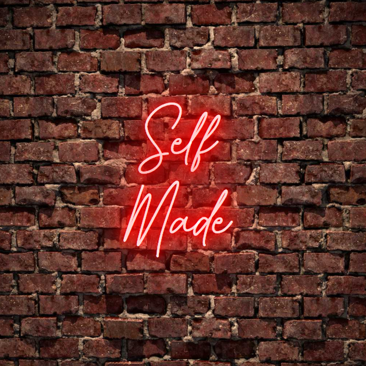 Self Made? A motivational neon sign. Light up your event with custom led neon sign in white, warm white, light pink, red, baby blue, electric blue, apple green, bright orange, deep red and rose purple. Create a neon sign for bedroom or living room. Premium LED neon tubing with 7mm acrylic clear backing, cut to shape. Perfect wall light for your room or as a special personalised gift. Neonlightsigns Australia create the best neon sign 2021 online & affordable custom neon.