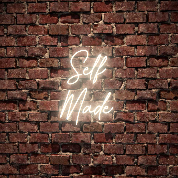 Self Made? A motivational neon sign. Light up your event with custom led neon sign in white, warm white, light pink, red, baby blue, electric blue, apple green, bright orange, deep red and rose purple. Create a neon sign for bedroom or living room. Premium LED neon tubing with 7mm acrylic clear backing, cut to shape. Perfect wall light for your room or as a special personalised gift. Neonlightsigns Australia create the best neon sign 2021 online & affordable custom neon.