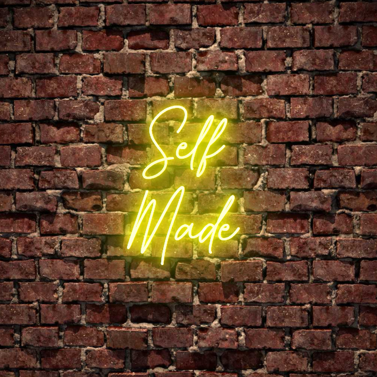 Self Made? A motivational neon sign. Light up your event with custom led neon sign in white, warm white, light pink, red, baby blue, electric blue, apple green, bright orange, deep red and rose purple. Create a neon sign for bedroom or living room. Premium LED neon tubing with 7mm acrylic clear backing, cut to shape. Perfect wall light for your room or as a special personalised gift. Neonlightsigns Australia create the best neon sign 2021 online & affordable custom neon.