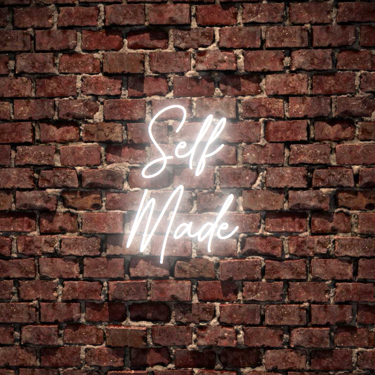 Self Made? A motivational neon sign. Light up your event with custom led neon sign in white, warm white, light pink, red, baby blue, electric blue, apple green, bright orange, deep red and rose purple. Create a neon sign for bedroom or living room. Premium LED neon tubing with 7mm acrylic clear backing, cut to shape. Perfect wall light for your room or as a special personalised gift. Neonlightsigns Australia create the best neon sign 2021 online & affordable custom neon.